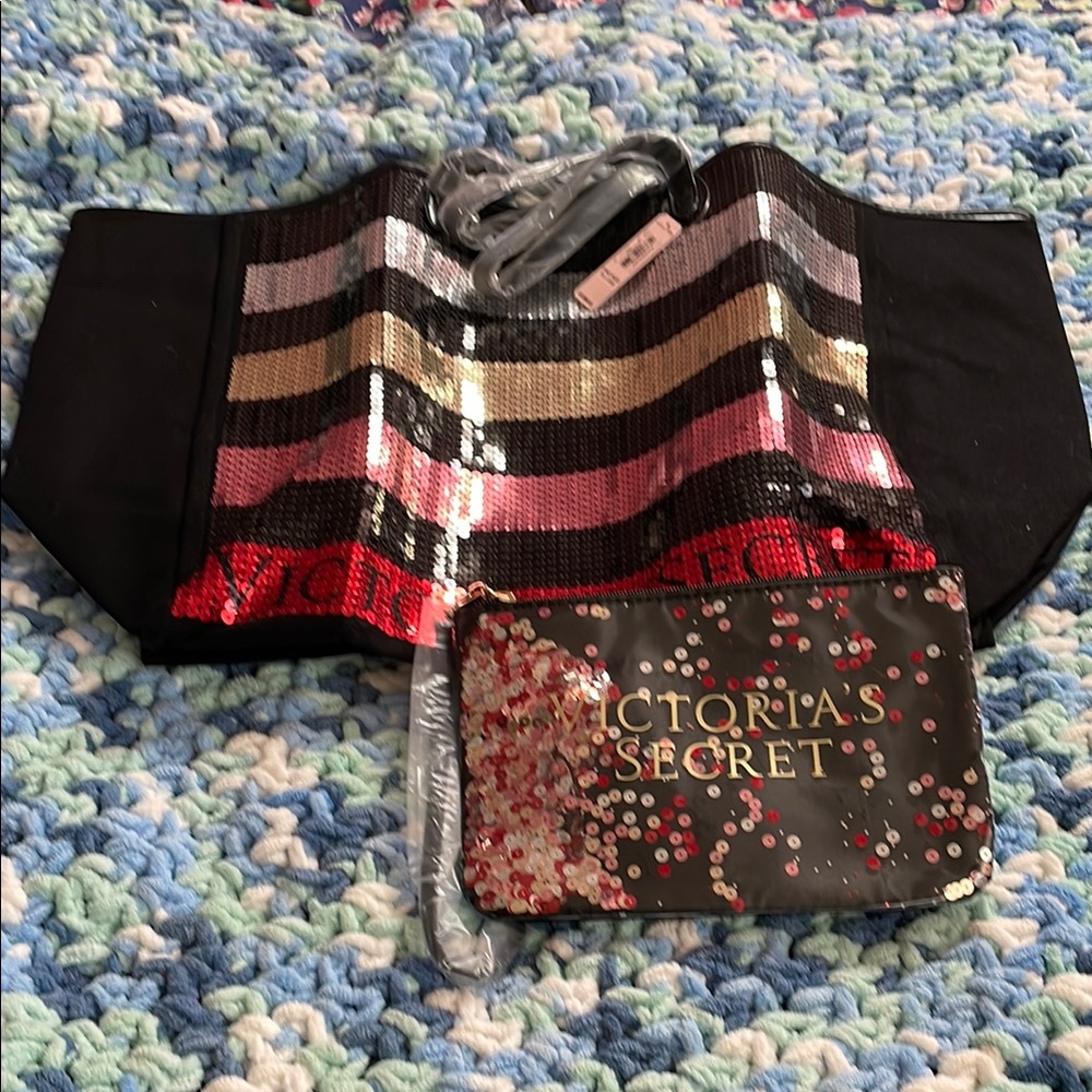 Victoria's Secret Striped Sequin Waist Trainer and Clutch Set